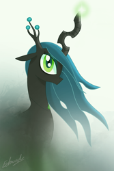 Size: 1280x1920 | Tagged: safe, artist:edvedd, queen chrysalis, changeling, changeling queen, female, magic, signature, solo, standing