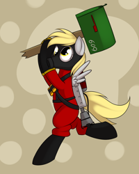 Size: 1024x1280 | Tagged: safe, artist:kloudmutt, derpy hooves, pegasus, pony, abstract background, bipedal, derpyro, female, mailbox, mare, pyro, solo, team fortress 2