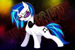 Size: 900x600 | Tagged: safe, artist:linaprime, dj pon-3, vinyl scratch, pony, unicorn, female, grin, headphones, mare, smiling, solo, sunglasses