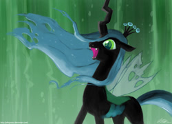 Size: 1100x792 | Tagged: safe, artist:johnjoseco, queen chrysalis, changeling, changeling queen, evil laugh, female, flowing mane, laughing, open mouth, signature, smiling, solo, standing