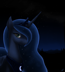 Size: 1068x1200 | Tagged: safe, artist:zlack3r, princess luna, alicorn, pony, bust, female, looking at you, mare, night, profile, solo