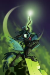 Size: 2160x3200 | Tagged: safe, artist:equestria-prevails, queen chrysalis, changeling, changeling queen, badass, be prepared, crossover, female, high res, magic, moon, moonlight, open mouth, raised hoof, smiling, solo, standing, the lion king