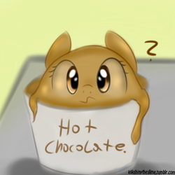 Size: 700x700 | Tagged: safe, artist:freefraq, oc, oc only, chocolate pony, food pony, original species, 30 minute art challenge, confused, cute, frown, hot chocolate, looking at you, question mark, solo, wavy mouth, wide eyes