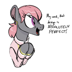 Size: 700x700 | Tagged: safe, artist:goat train, artist:hippykat13, color edit, edit, editor:hippykat13, prim hemline, earth pony, pony, colored, cute, dialogue, excited, female, happy, mare, monochrome, open mouth, primbetes, simple background, sketch, smiling, solo, transparent background