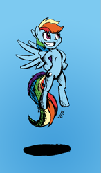 Size: 509x874 | Tagged: safe, artist:senselesssquirrel, rainbow dash, pegasus, pony, female, flying, gradient background, grin, mare, solo