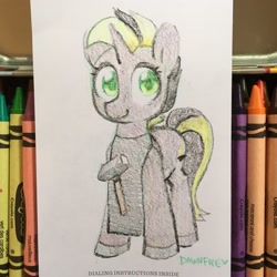 Size: 2048x2048 | Tagged: safe, artist:dawnfire, oc, pony, unicorn, apron, clothes, hammer, solo, traditional art, unicorn oc