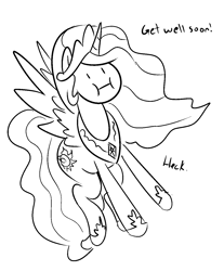 Size: 1107x1340 | Tagged: safe, artist:spookitty, princess celestia, alicorn, pony, get well card, get well soon, heck, monochrome, shitposting, solo
