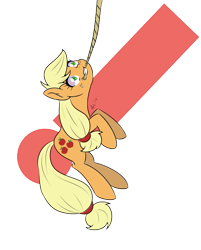 Size: 595x739 | Tagged: safe, artist:shelltoon, applejack, earth pony, pony, exclamation point, hanging, mouth hold, rope, simple background, transparent