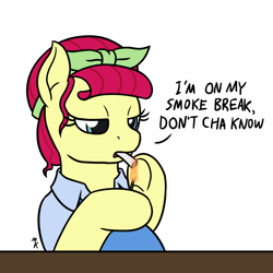 Size: 1200x1200 | Tagged: safe, artist:mkogwheel, torque wrench, pony, rainbow roadtrip, cigarette, dialogue, simple background, solo, that was fast, white background