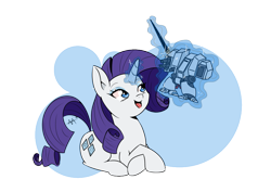 Size: 842x595 | Tagged: safe, artist:shelltoon, rarity, pony, unicorn, dreadnought, female, figurine, gaming miniature, magic, magic aura, mare, miniature, newbie artist training grounds, paintbrush, painting, simple background, sitting, solo, telekinesis, transparent, transparent background, warhammer (game), warhammer 40k