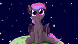 Size: 1920x1080 | Tagged: safe, artist:jubyskylines, oc, bat pony, animated, cute, fangs, space