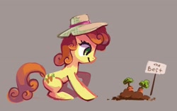 Size: 3433x2155 | Tagged: safe, artist:holivi, carrot top, golden harvest, earth pony, pony, carrot, cute, cutie top, eyes on the prize, female, happy, hat, high res, mare, simple background, solo