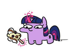 Size: 471x314 | Tagged: safe, artist:jargon scott, twilight sparkle, unicorn twilight, pony, unicorn, zebra, female, food, glowing horn, horn, magic, mare, popsicle, simple background, solo, telekinesis, twiggie, white background