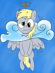 Size: 1668x2224 | Tagged: safe, artist:pixelgrip94, derpy hooves, atg 2019, cloud, digital art, food, messy mane, muffin, newbie artist training grounds, sky