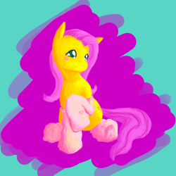 Size: 3000x3000 | Tagged: safe, artist:captainggkitten, fluttershy, pegasus, pony, abstract background, blushing, clothes, female, high res, mare, sitting, socks, solo