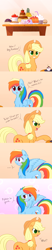 Size: 1920x9296 | Tagged: safe, artist:dsp2003, applejack, pinkie pie, rainbow dash, earth pony, pegasus, pony, ..., 2015, :o, appledash, banana, blushing, bubble, cake, chest fluff, comic, confused, dialogue, ear fluff, female, floating heart, food, frown, fruit, gradient background, grin, heart, ice cream, innuendo, jelly, lesbian, lidded eyes, looking at you, looking away, mare, misunderstanding, open mouth, pie, pineapple, please be gentle, pointing, raised hoof, shipping, shy, smiling, spread wings, surprised, text, wat, wide eyes, wingboner, wings