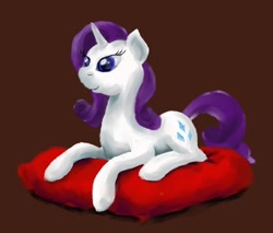 Size: 596x507 | Tagged: safe, artist:steamroller988, rarity, pony, unicorn, female, happy, mare, pillow, prone, simple background, solo