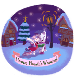 Size: 1144x1202 | Tagged: safe, artist:wizardwannabe, rarity, sweetie belle, pony, unicorn, book, caroling, christmas, eyes closed, female, filly, happy, hearth's warming eve, holiday, lamppost, mare, singing, snow, stars