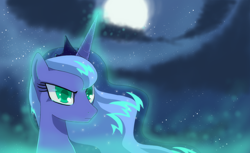 Size: 1000x610 | Tagged: safe, artist:loyaldis, princess luna, alicorn, pony, angry, bust, female, frown, horn, jewelry, mare, moon, portrait, princess, regalia, solo, tiara