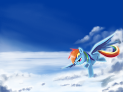 Size: 1229x922 | Tagged: safe, artist:zymonasyh, rainbow dash, pegasus, pony, cloud, cloudy, female, flying, mare, sky, solo