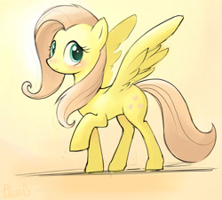 Size: 2000x1800 | Tagged: safe, artist:bluedrg19, fluttershy, pegasus, pony, blushing, cute, female, looking at you, looking sideways, mare, raised hoof, shyabetes, simple background, smiling, solo, spread wings, wings
