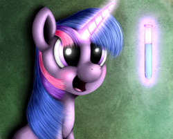 Size: 1600x1289 | Tagged: dead source, safe, artist:zirbronium, twilight sparkle, pony, unicorn, eyes on the prize, female, happy, magic, mare, science, solo, telekinesis, test tube