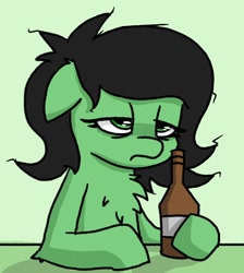 Size: 522x582 | Tagged: safe, artist:plunger, oc, oc only, oc:anon filly, pony, alcohol, beer, beer bottle, female, filly, solo