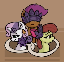 Size: 569x553 | Tagged: safe, artist:plunger, apple bloom, scootaloo, sweetie belle, earth pony, pegasus, pony, unicorn, 4chan, apple bloom's bow, bow, cutie mark crusaders, drawthread, female, filly, hair bow, hear no evil, lidded eyes, see no evil, smiling, speak no evil, three wise monkeys, three wise ponies