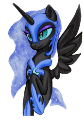 Size: 600x867 | Tagged: safe, artist:ailish, color edit, colorist:childofthenight, edit, editor:childofthenight, nightmare moon, alicorn, pony, beautiful, colored, cute, female, mare, moonabetes, nicemare moon, simple background, solo, spread wings, transparent background, wings