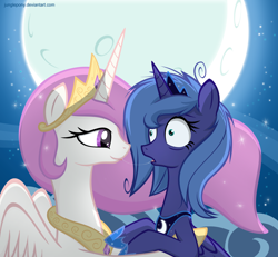 Size: 4000x3688 | Tagged: dead source, safe, artist:illuminatiums, princess celestia, princess luna, alicorn, pony, absurd resolution, drool, drool string, eye contact, female, first kiss, horn, incest, jewelry, kissing, lesbian, looking at someone, love, mare, messy mane, moon, night, open mouth, pink-mane celestia, princest, regalia, royal sisters, s1 luna, shipping, shocked, show accurate, show accurate porn, siblings, sisters, sloppy kissing, smiling, surprise kiss, surprised, thousand yard stare, tiara, tongue out, wide eyes, younger