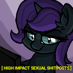 Size: 300x300 | Tagged: safe, artist:plunger, oc, oc only, oc:nyx, alicorn, pony, 4chan, alicorn oc, drawthread, ear fluff, female, filly, high impact sexual violence, request, shitposting, slit eyes, subtitles