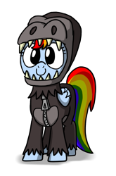 Size: 677x1024 | Tagged: safe, artist:petirep, rainbow dash, gorilla, pegasus, pony, costume, female, mare, rainbow dash presents, solo