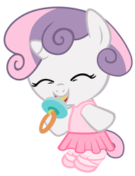 Size: 2600x3400 | Tagged: safe, artist:beavernator, sweetie belle, pony, unicorn, baby, baby belle, baby pony, clothes, cute, dress, foal, high res, pacifier, simple background, solo, tutu, white background