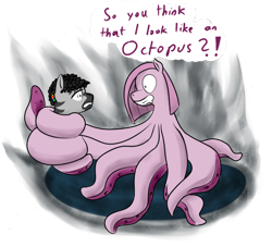 Size: 900x818 | Tagged: safe, artist:osakaoji, pinkie pie, oc, monster pony, octopony, octopus, original species, zebra, coils, octo pie, pinkamena diane pie, simple background, species swap, this will end in cupcakes, this will end in death, transparent background