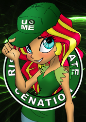 Size: 709x1000 | Tagged: safe, artist:jacobsyndeo, artist:lockhe4rt, color edit, derpibooru exclusive, edit, sunset shimmer, equestria girls, cap, cenation, colored, female, hat, humanized, john cena, solo, wwe, you can't see me