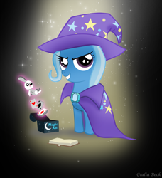 Size: 1577x1727 | Tagged: safe, artist:giuliabeck, trixie, pony, unicorn, book, card trick, female, filly, foal, magic, playing card, younger