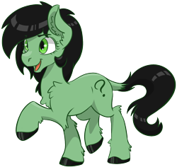 Size: 1045x987 | Tagged: safe, artist:lockhe4rt, oc, oc only, oc:anon filly, pony, chest fluff, dock, ear fluff, female, filly, leg fluff, open mouth, profile, raised hoof, raised leg, shoulder fluff, simple background, smiling, solo, trace, transparent background, unshorn fetlocks