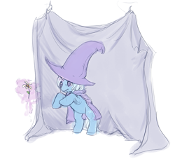 Size: 611x556 | Tagged: safe, artist:noel, trixie, pony, unicorn, baby, female, filly, flower, magic, rearing, simple background, solo, younger