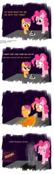 Size: 1275x4080 | Tagged: safe, artist:dtcx97, pinkie pie, scootaloo, earth pony, pegasus, pony, absurd resolution, comic, fire, impossible object, kill it with fire, penrose triangle, post-crusade, scared