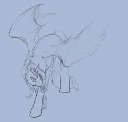 Size: 740x704 | Tagged: safe, artist:noel, trixie, alicorn, bat pony, bat pony alicorn, bat wings, female, mare, monochrome, simple background, sketch, solo, wings