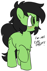 Size: 666x1002 | Tagged: safe, artist:lockhe4rt, color edit, edit, oc, oc only, oc:anon filly, pony, adoranon, angry, blatant lies, blushing, chest fluff, colored, cute, faggot, female, filly, i'm not cute, looking away, open mouth, raised leg, simple background, slur, solo, transparent background, vuldorable, vulgar