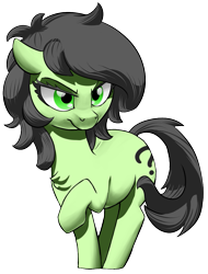 Size: 823x1083 | Tagged: safe, artist:lockhe4rt, oc, oc only, oc:anon filly, pony, chest fluff, female, filly, filly anon is not amused, floppy ears, raised hoof, simple background, solo, transparent background, unamused