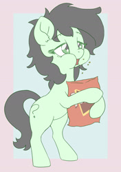 Size: 996x1417 | Tagged: safe, artist:lockhe4rt, oc, oc only, oc:anon filly, pony, bipedal, chips, doritos, ear fluff, eating, female, filly, food, lidded eyes, puffy cheeks, simple background, solo, standing