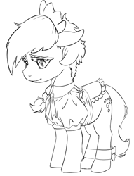 Size: 742x969 | Tagged: safe, artist:lockhe4rt, oc, oc only, oc:anon filly, bottomless, clothes, female, filly, maid, partial nudity, saddle, solo, tack