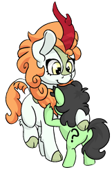 Size: 660x1018 | Tagged: safe, artist:lockhe4rt, autumn blaze, oc, oc:anon filly, kirin, sounds of silence, cloven hooves, cute, female, filly, hug, simple background, transparent background