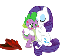 Size: 3144x2491 | Tagged: safe, artist:multiversecafe, rarity, spike, dragon, pony, unicorn, derp, female, high res, interspecies, kiss mark, kissing, male, mare, shipping, simple background, sparity, spikelove, straight, transparent background, vector