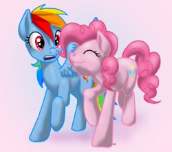 Size: 600x530 | Tagged: safe, artist:chickenwhite, pinkie pie, rainbow dash, earth pony, pegasus, pony, female, lesbian, mare, nuzzling, pinkiedash, shipping, simple background