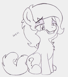 Size: 700x792 | Tagged: safe, artist:lockhe4rt, oc, oc only, oc:anon filly, female, filly, heh, monochrome, pencil drawing, smiling, solo, traditional art