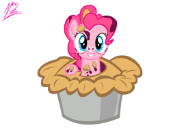 Size: 8000x6000 | Tagged: dead source, safe, artist:nightmaremoons, pinkie pie, earth pony, pig, pony, absurd resolution, cute, diapinkes, female, looking at you, mare, pie, piggie pie, ponies in food, simple background, smiling, solo, transparent background, vector