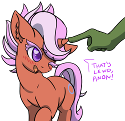 Size: 1460x1412 | Tagged: safe, artist:lockhe4rt, fiery fricket, oc, oc:anon, pony, unicorn, background pony, blushing, colored pupils, cute, dialogue, ear fluff, eyelashes, female, hand, heart, heart eyes, horn boop, las pegasus resident, lewd, looking up, mare, one eye closed, open mouth, poking, raised hoof, simple background, solo focus, text, transparent background, wingding eyes, wink